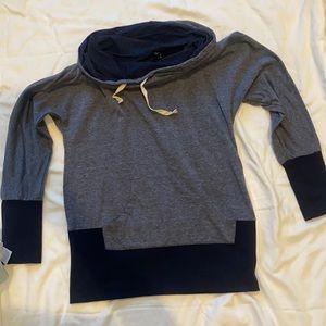 Blue cowl-neck sweatshirt